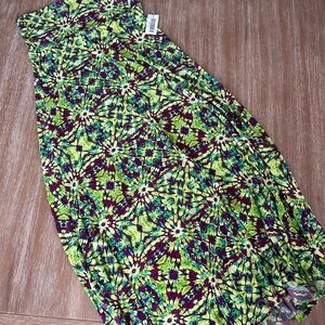 LuLaRoe Maxi Skirt in Green and Purple tie dye Pattern